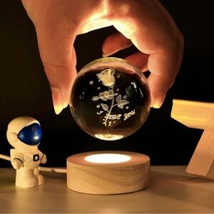 "I LOVE YOU" Crystal Ball USB Light with Wooden Base - Valentine Gift